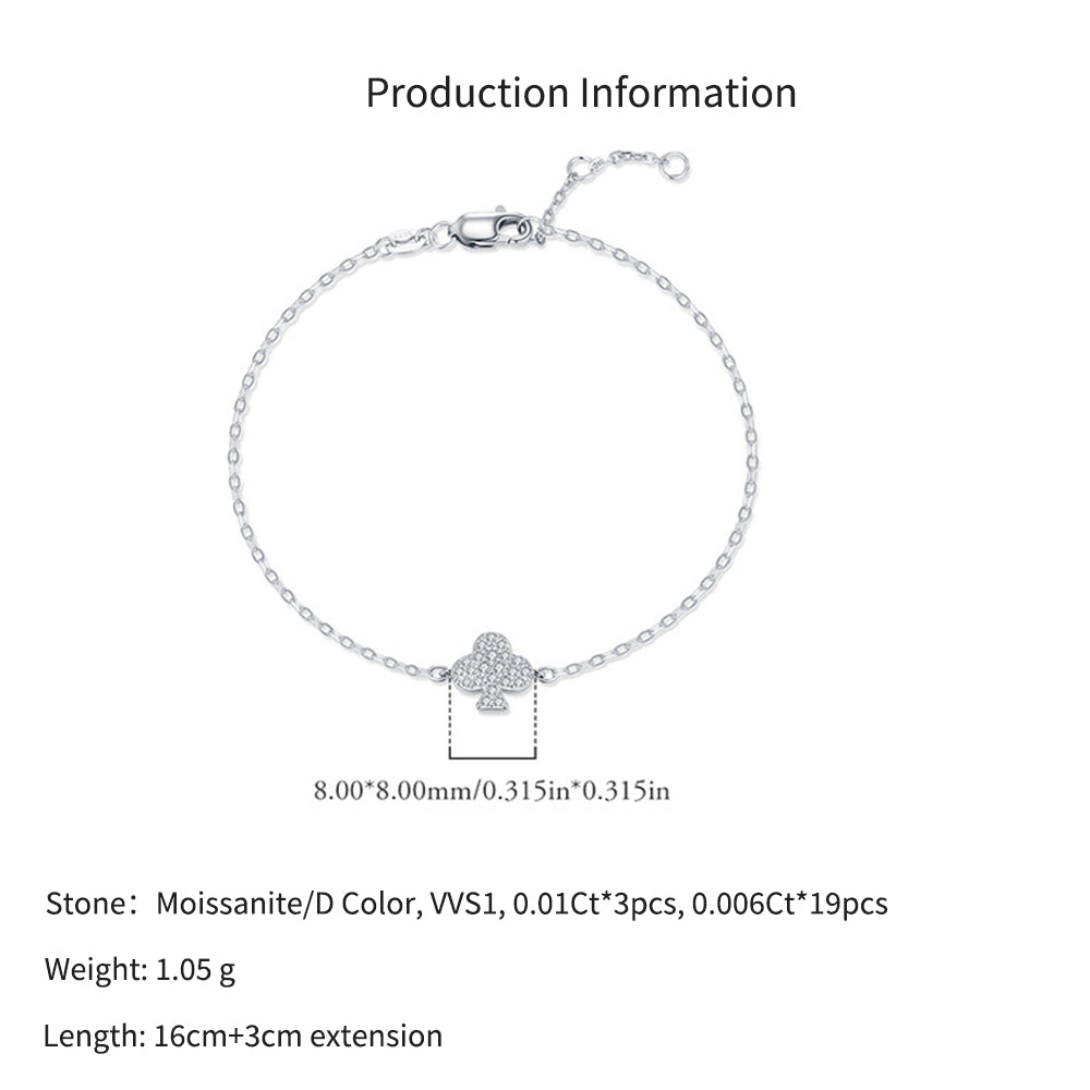 925 Sterling Silver Moissanite Pave Club Suit Bracelet