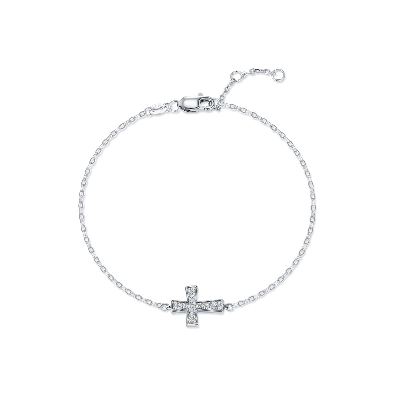 925 Sterling Silver Moissanite Pavé Cross Bracelet 110400018