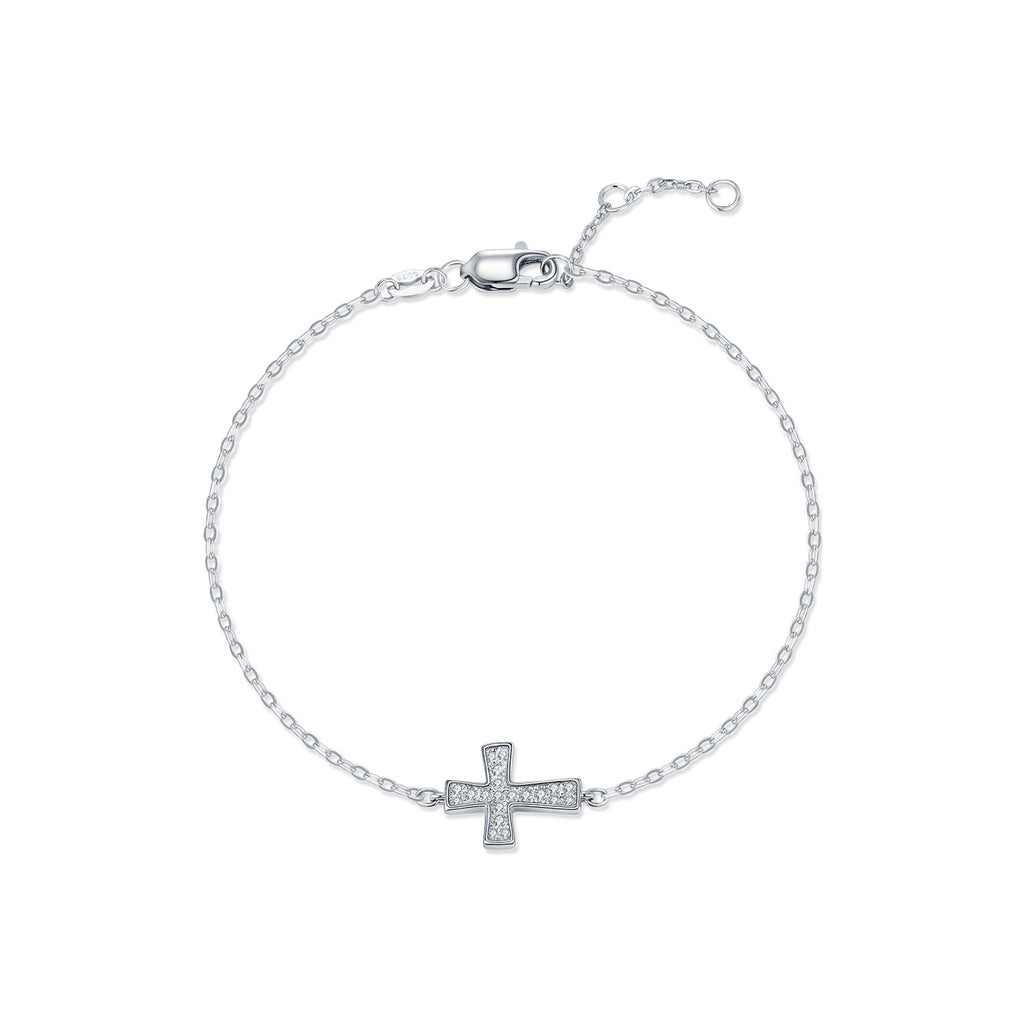 925 Sterling Silver Moissanite Pavé Cross Bracelet 110400018