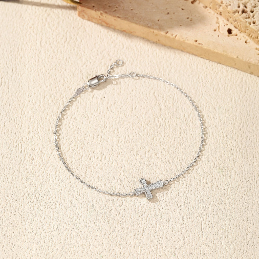 925 Sterling Silver Moissanite Pavé Cross Bracelet 110400018