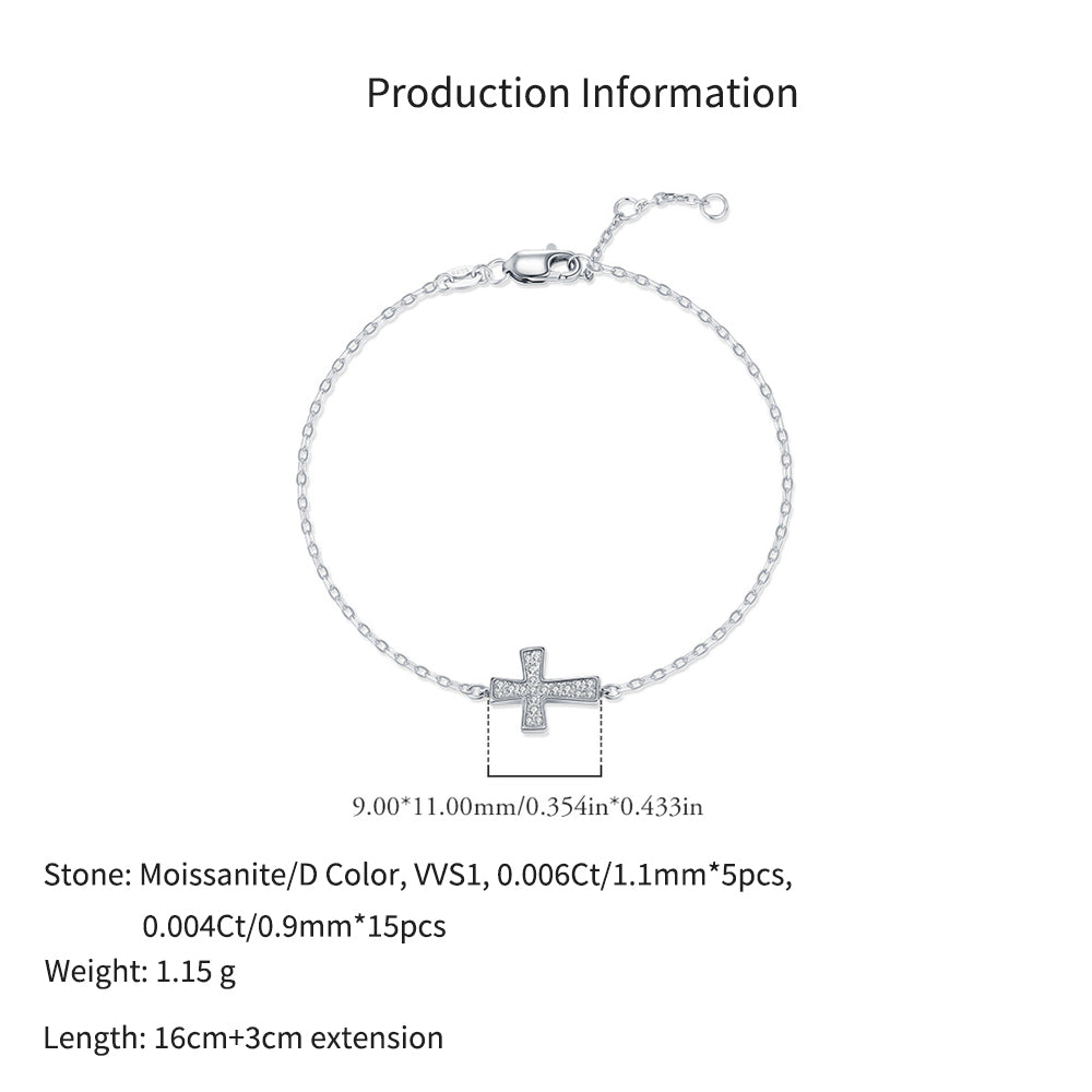 925 Sterling Silver Moissanite Pavé Cross Bracelet 110400018