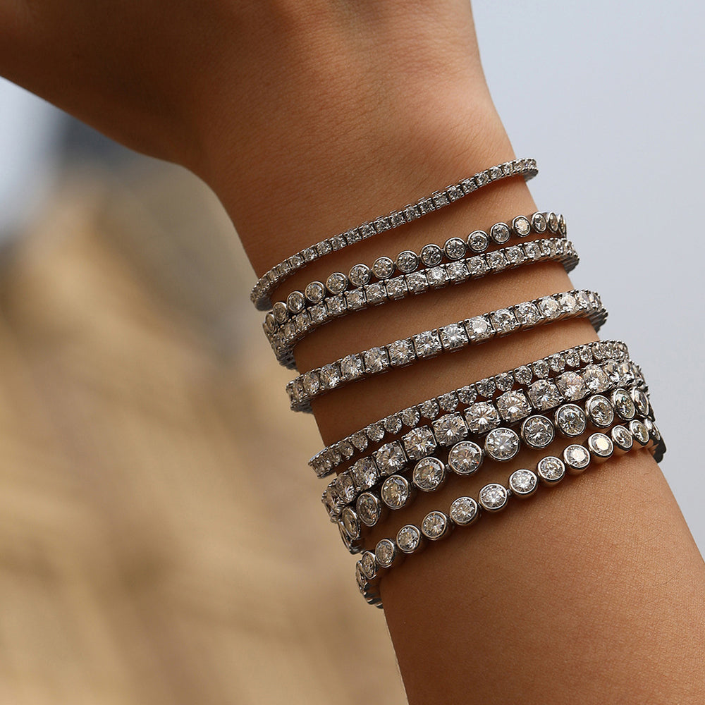 925 Sterling Silver Bezel Set Moissanite Bubble Tennis Bracelet 110400019