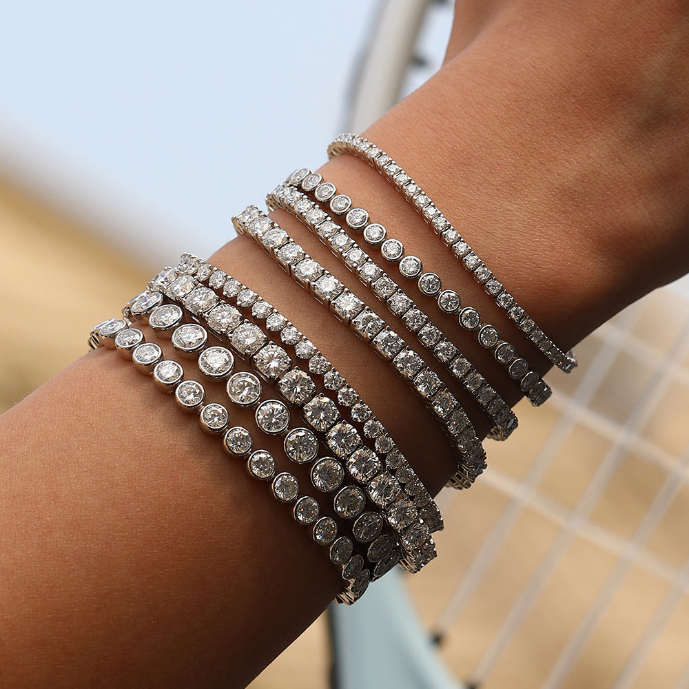 925 Sterling Silver Bezel Set Moissanite Bubble Tennis Bracelet 110400019