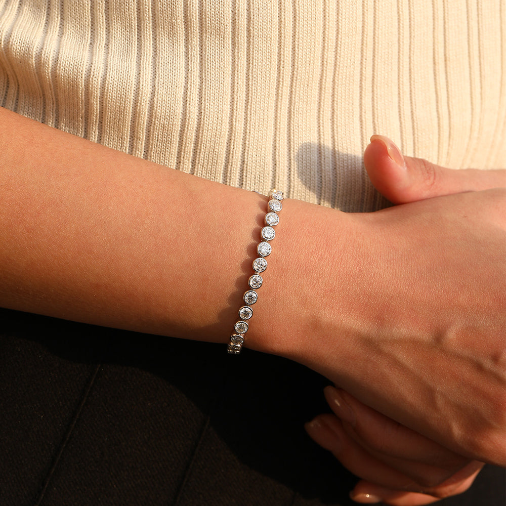 925 Sterling Silver Bezel Set Moissanite Bubble Tennis Bracelet 110400019