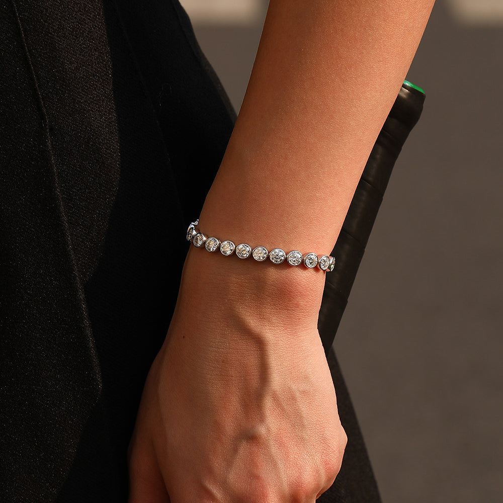 925 Sterling Silver Bezel Set Moissanite Bubble Tennis Bracelet 110400019