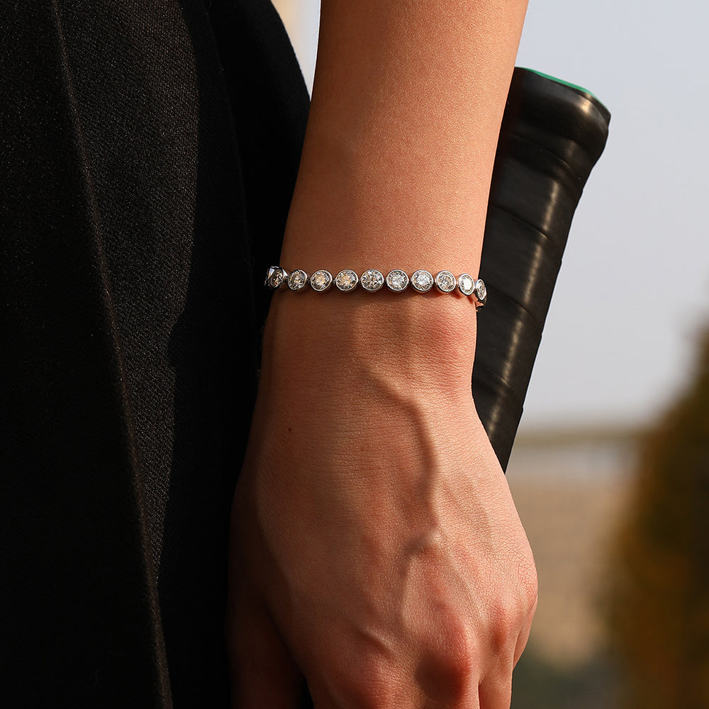 925 Sterling Silver Bezel Set Moissanite Bubble Tennis Bracelet 110400019