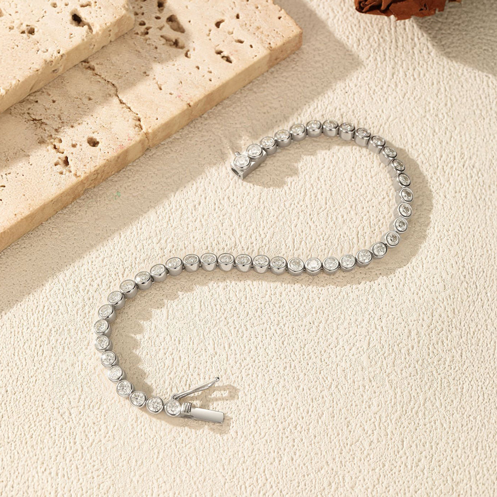 925 Sterling Silver Bezel Set Moissanite Bubble Tennis Bracelet 110400019