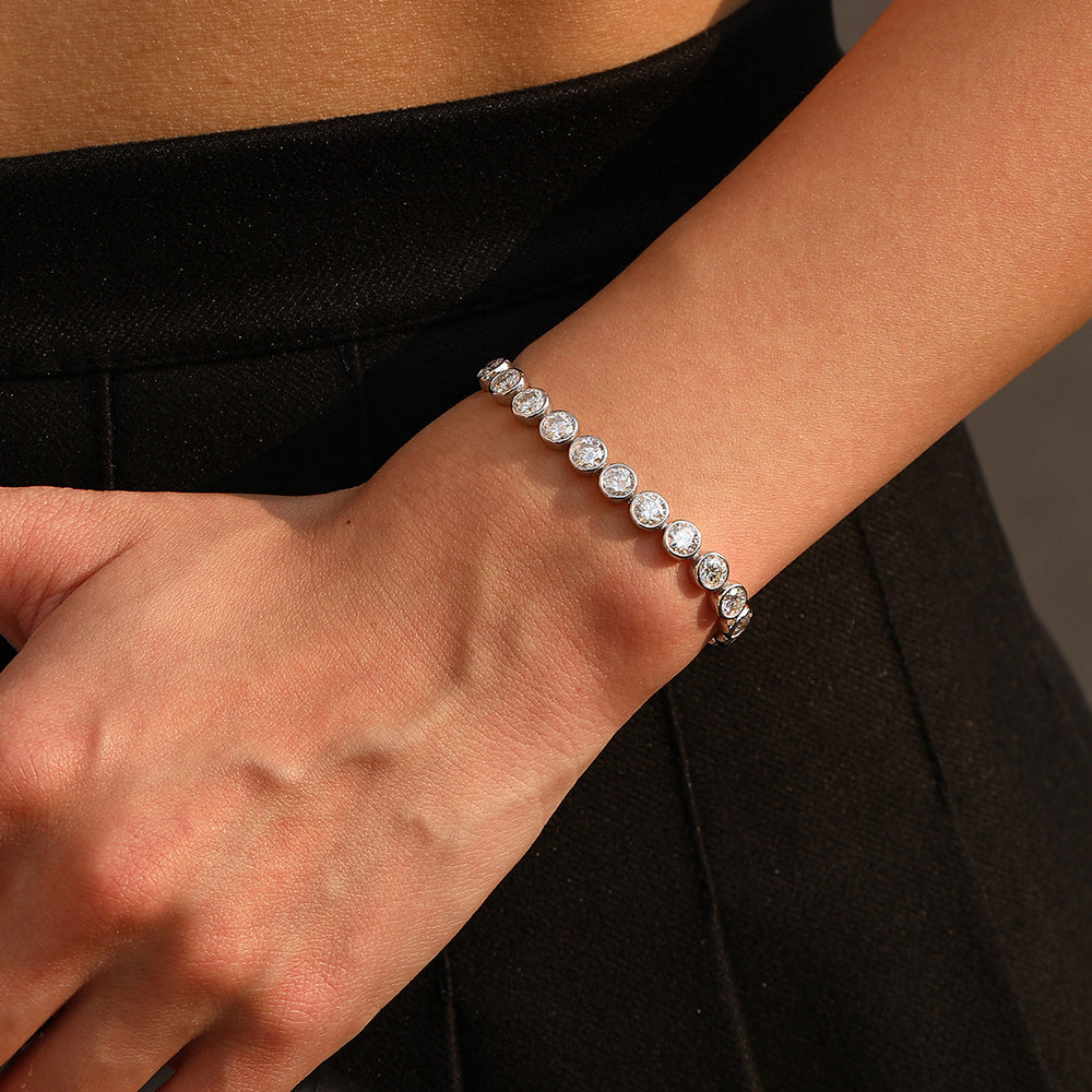 925 Sterling Silver Bezel Set Moissanite Bubble Tennis Bracelet 110400019