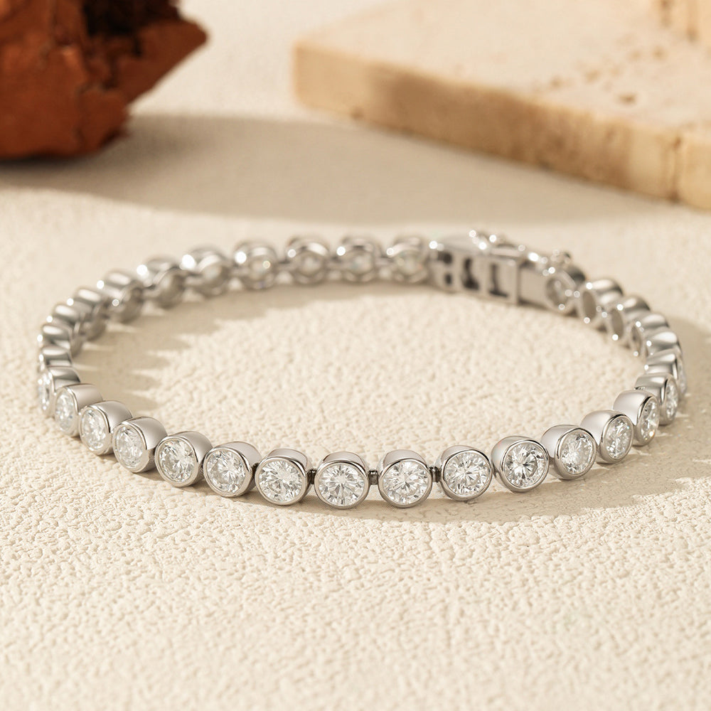 925 Sterling Silver Bezel Set Moissanite Bubble Tennis Bracelet 110400019