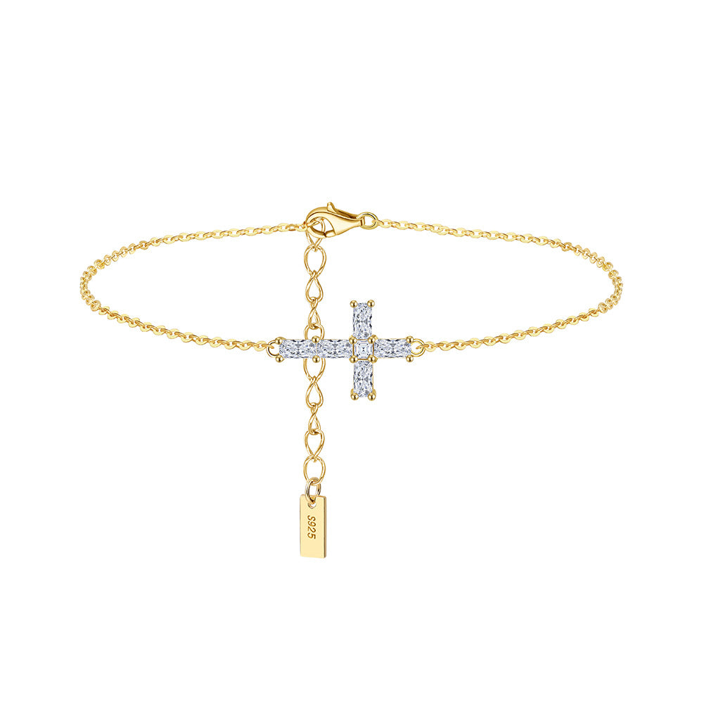 925 Sterling Silver Moissanite Cross Bracelet 110400020