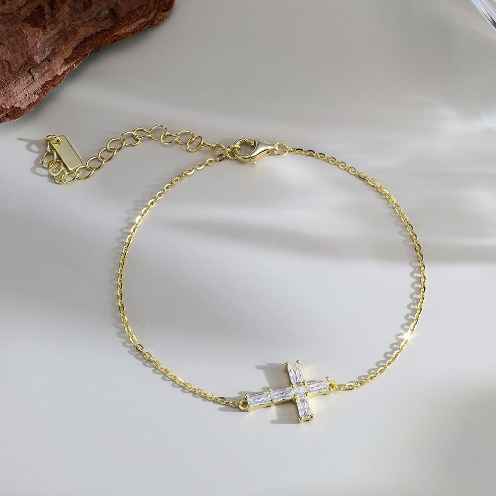925 Sterling Silver Moissanite Cross Bracelet 110400020
