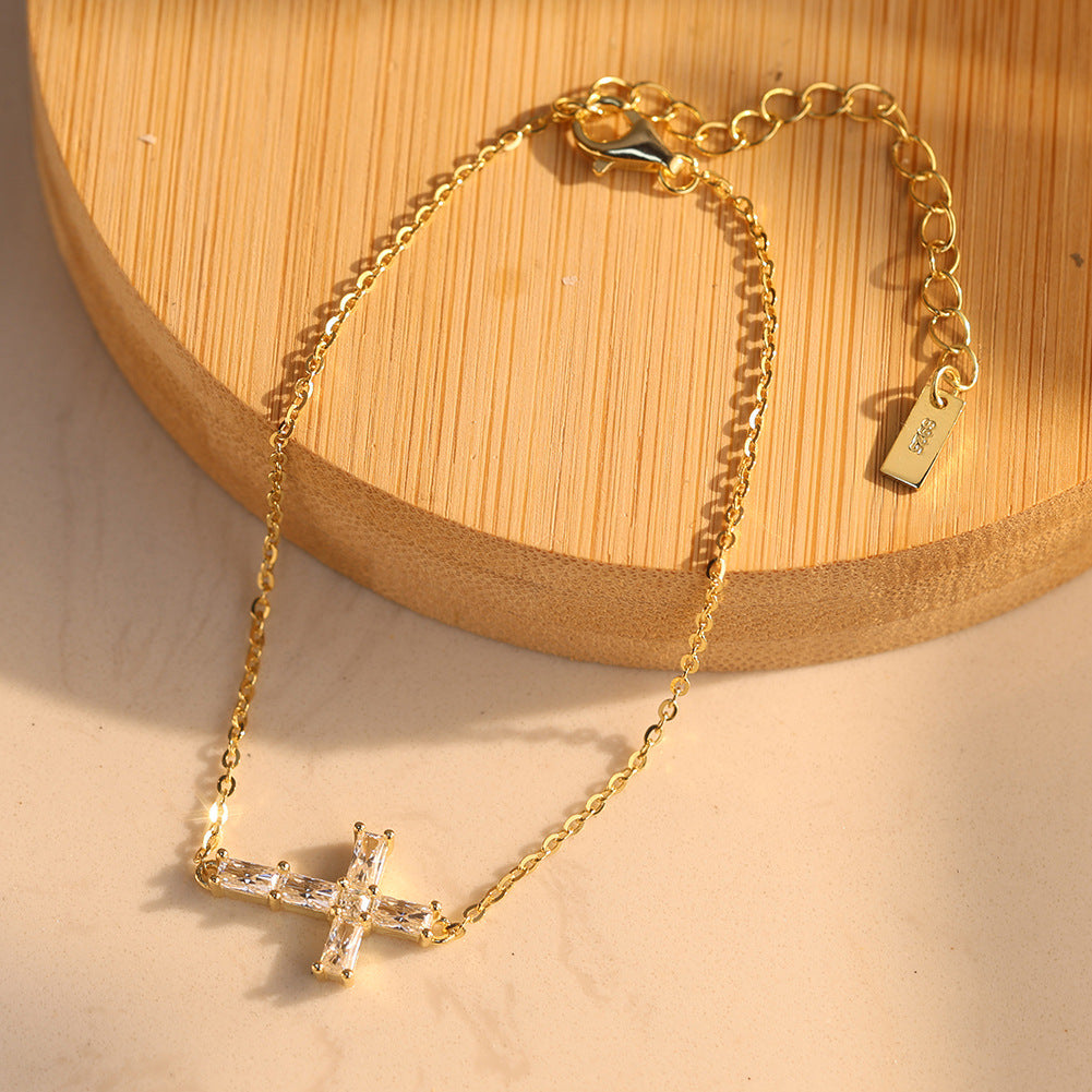 925 Sterling Silver Moissanite Cross Bracelet 110400020
