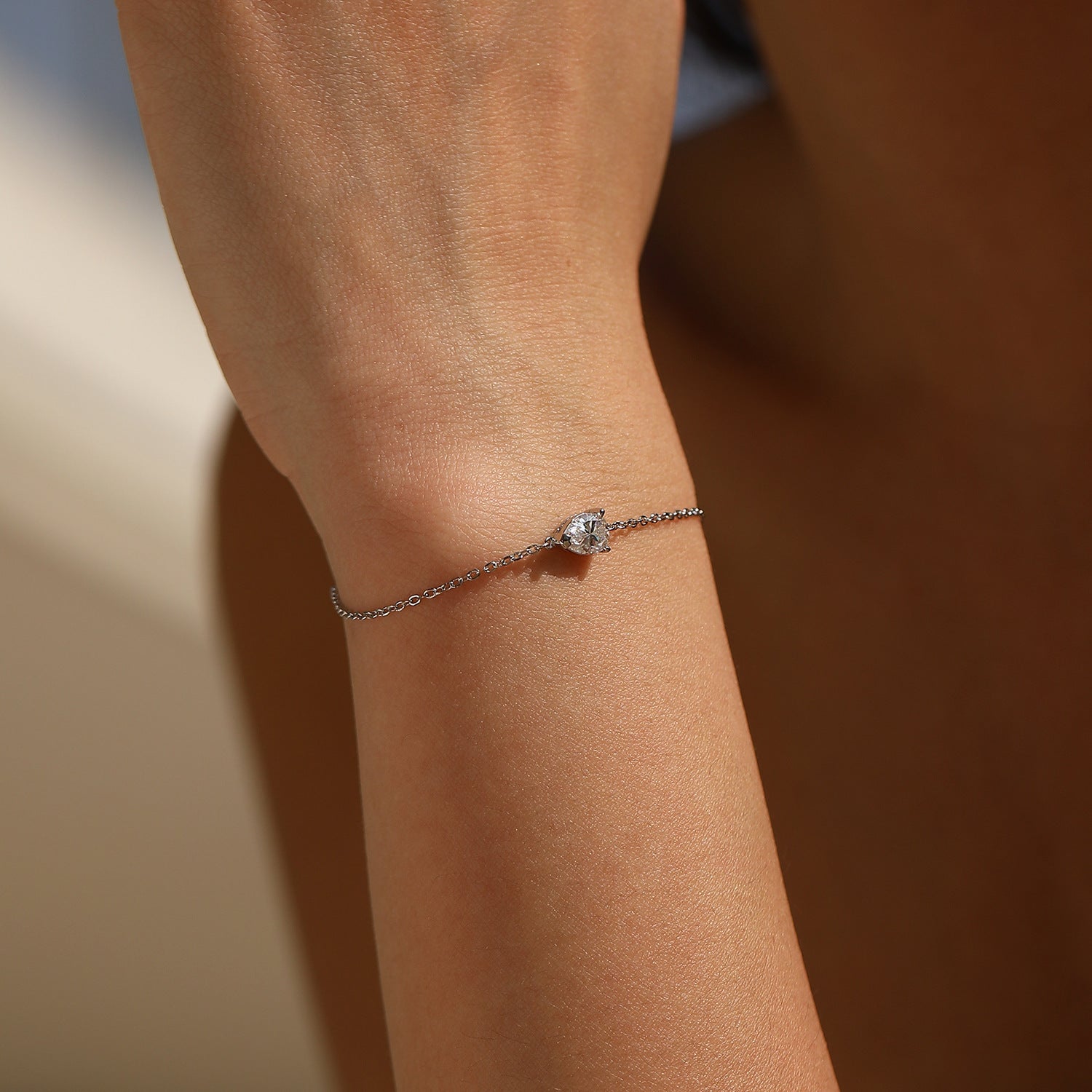 925 Sterling Silver Pear Cut Moissanite Bracelet 110400026