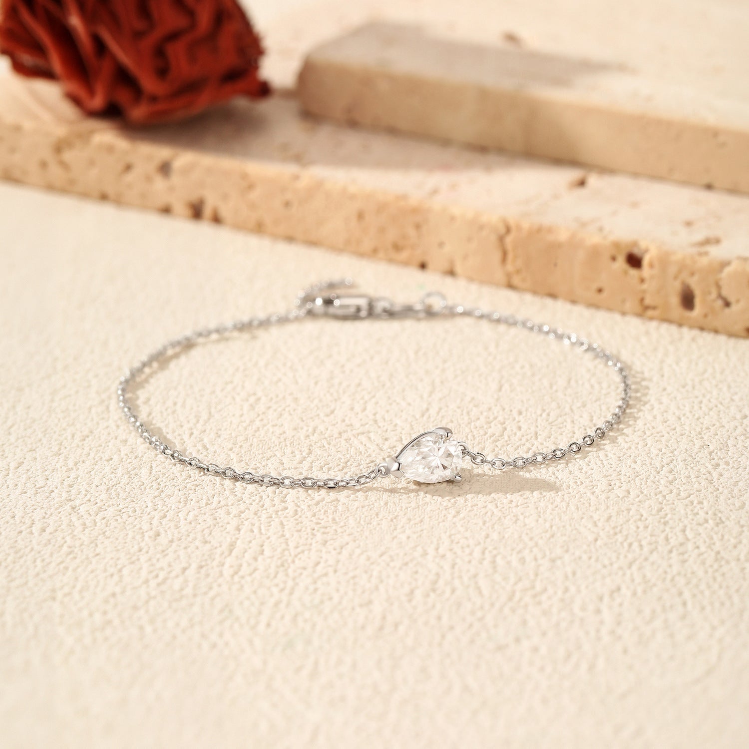925 Sterling Silver Pear Cut Moissanite Bracelet 110400026