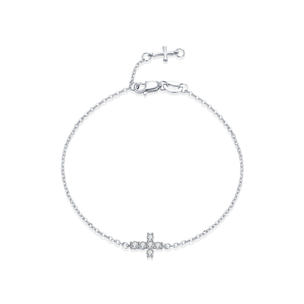 925 Sterling Silver Moissanite Double Cross Bracelet 110400027