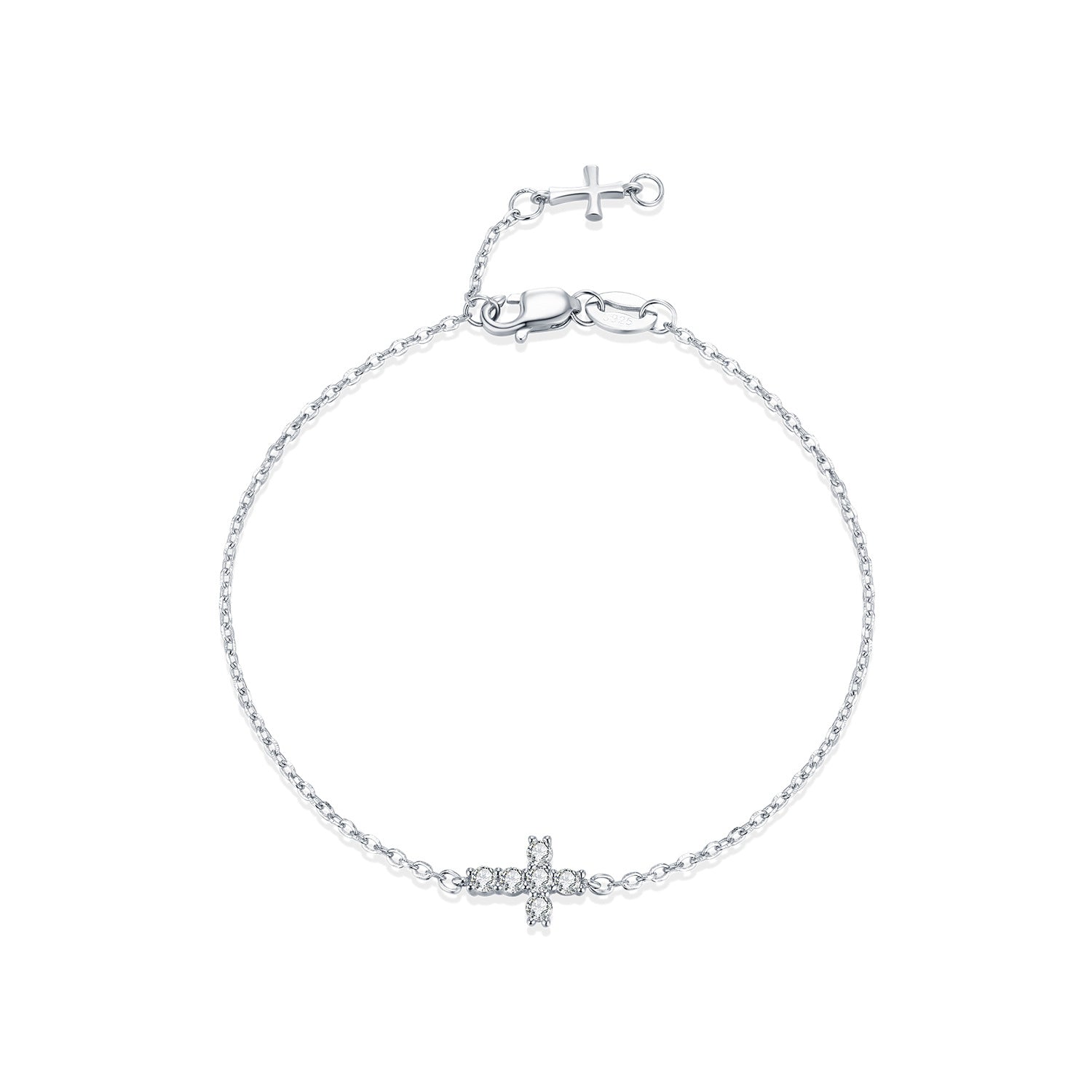 925 Sterling Silver Moissanite Double Cross Bracelet 110400027
