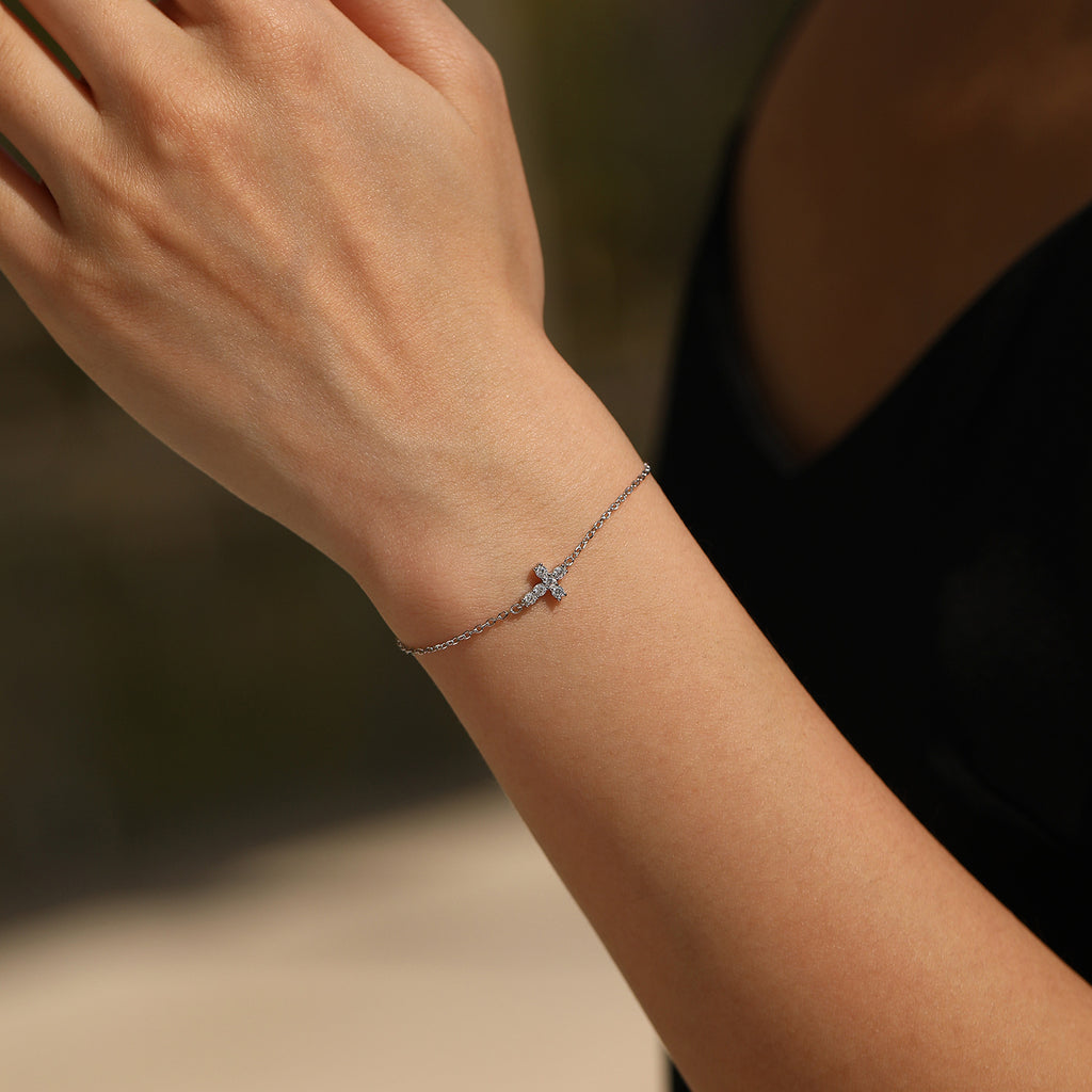 925 Sterling Silver Moissanite Double Cross Bracelet 110400027