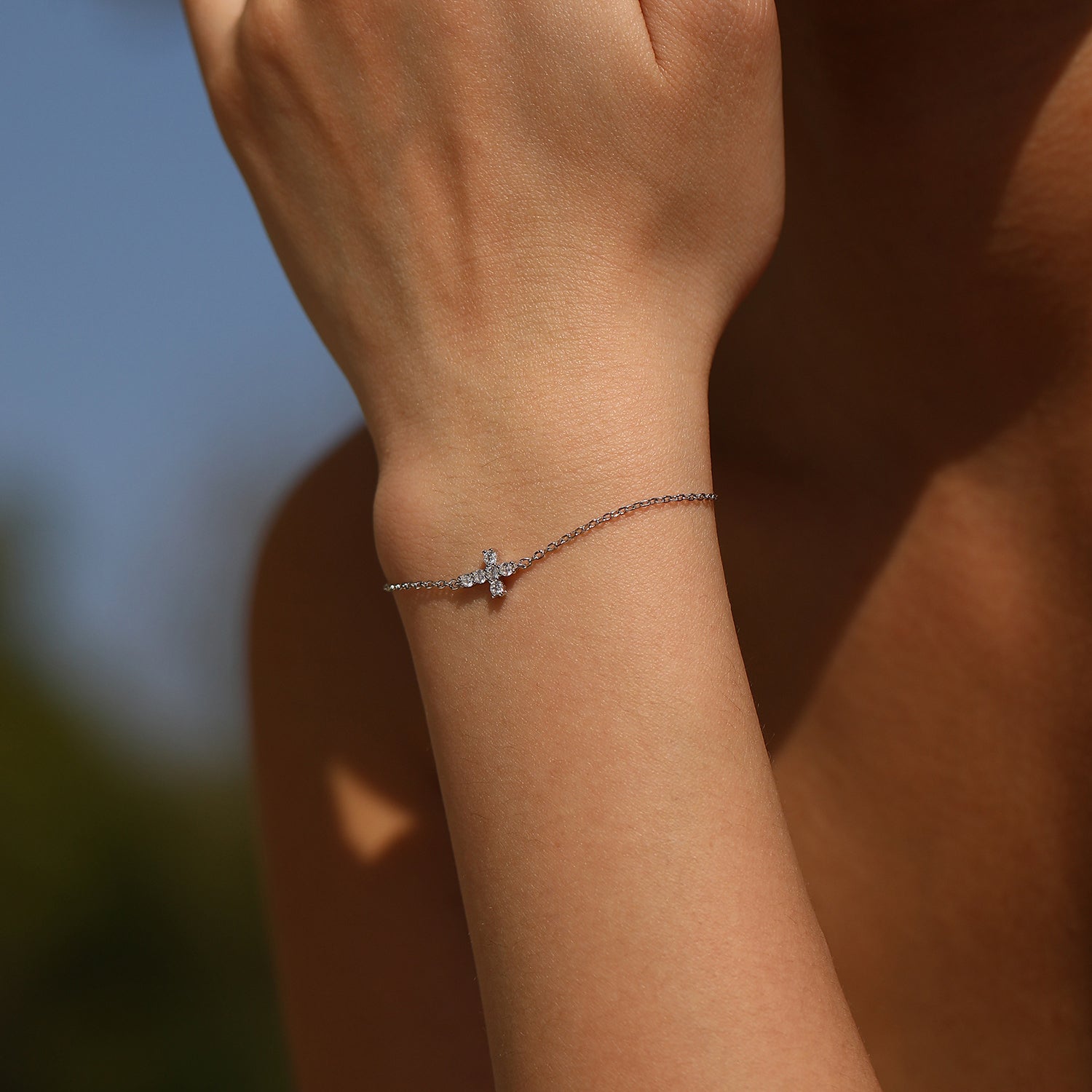 925 Sterling Silver Moissanite Double Cross Bracelet 110400027