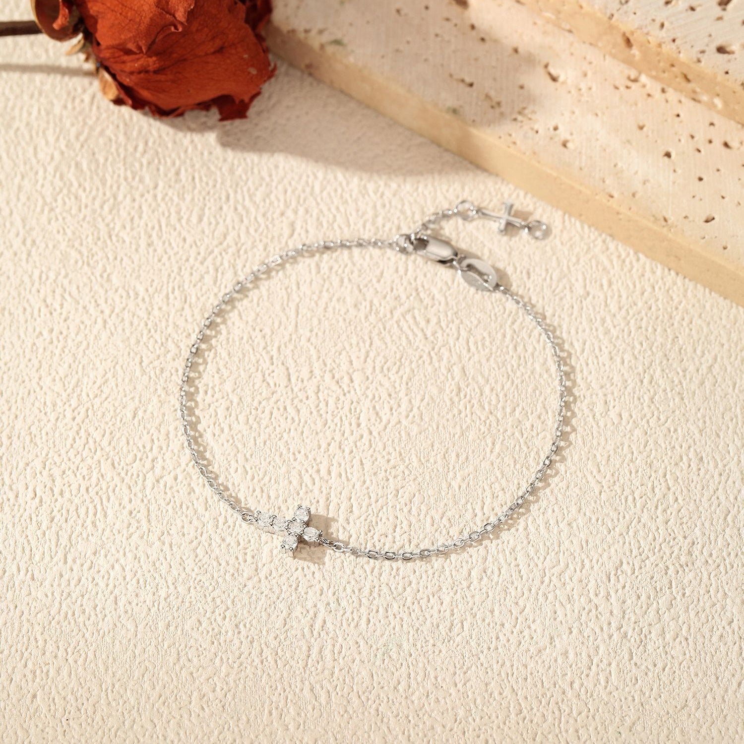 925 Sterling Silver Moissanite Double Cross Bracelet 110400027