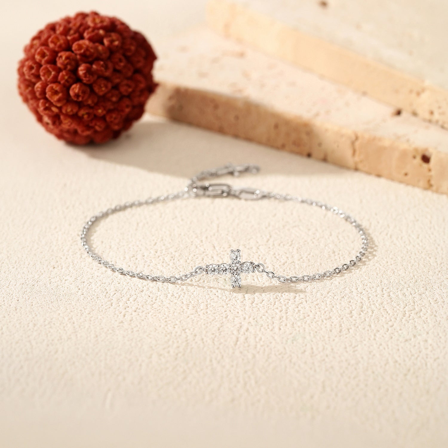 925 Sterling Silver Moissanite Double Cross Bracelet 110400027