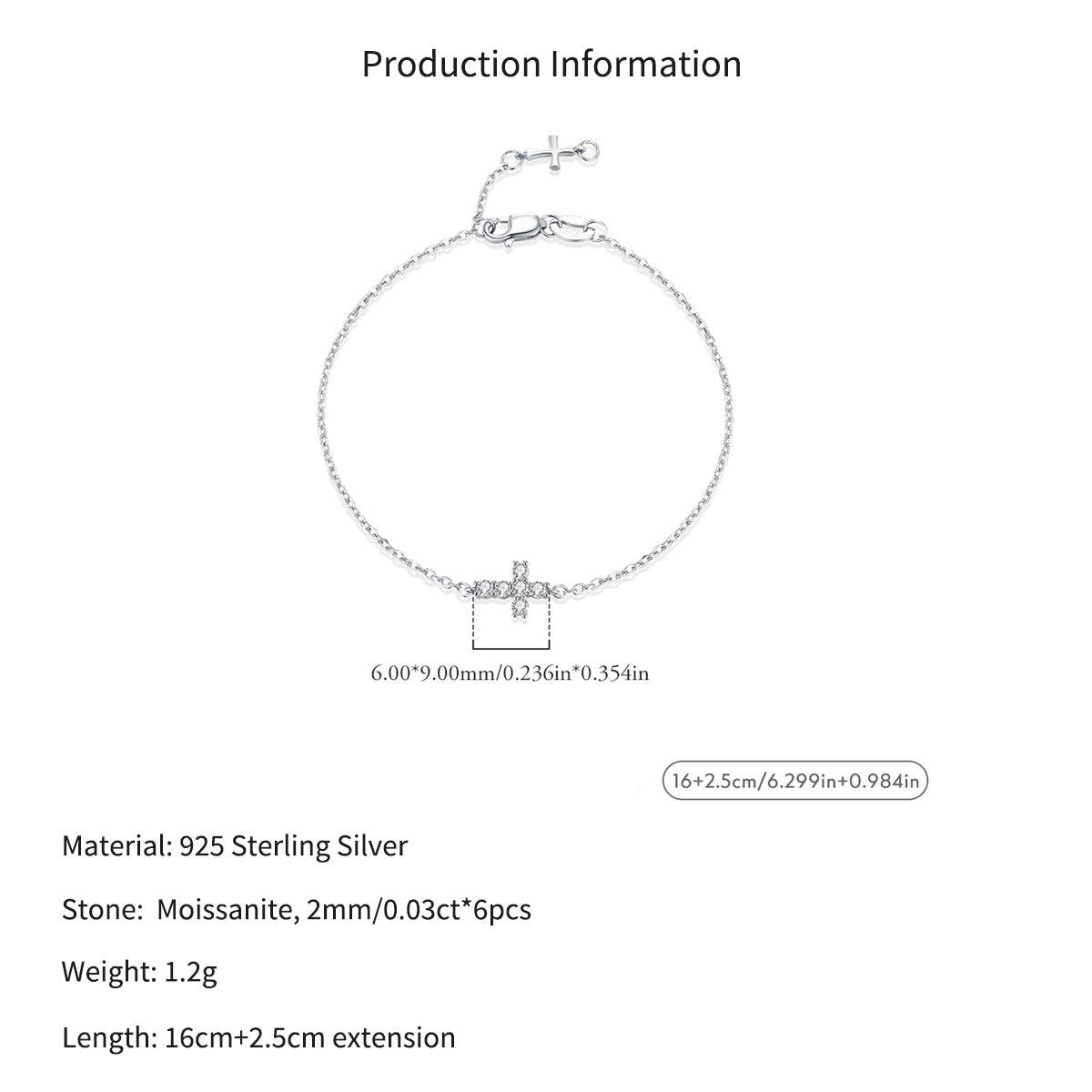 925 Sterling Silver Moissanite Double Cross Bracelet 110400027