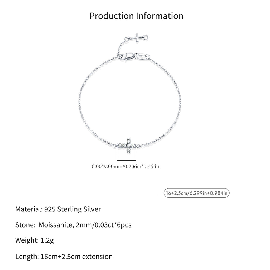 925 Sterling Silver Moissanite Double Cross Bracelet 110400027