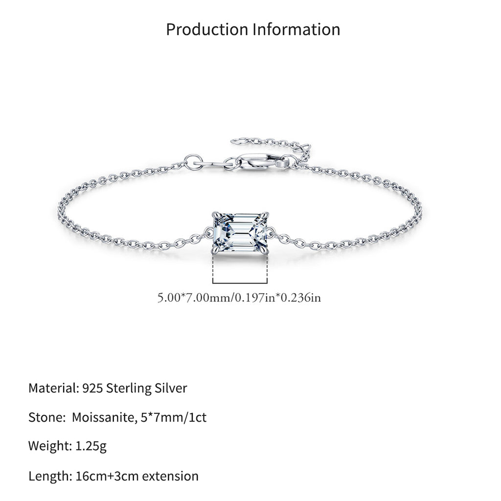 925 Sterling Silver Emerald Cut 1ct Moissanite Bracelet 110400028