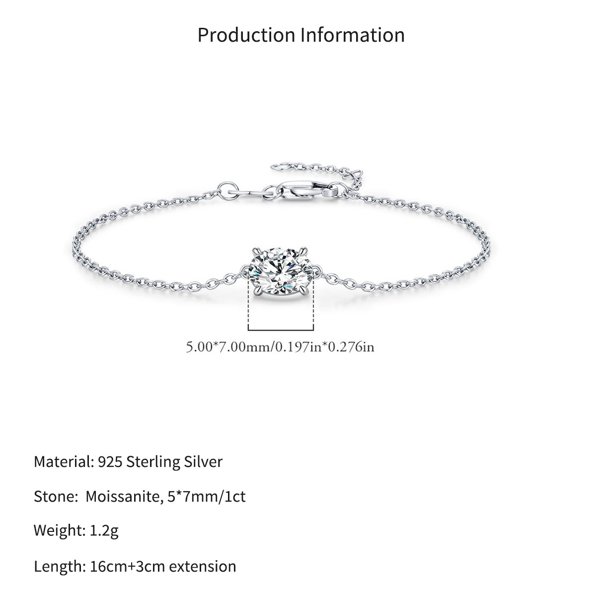 925 Sterling Silver 1 Carat Moissanite Bracelet 110400029