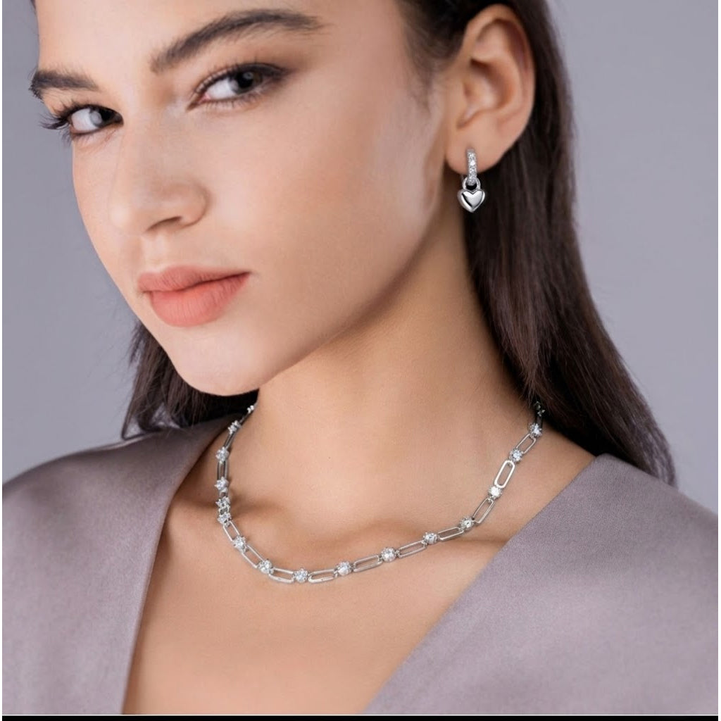 925 Sterling Silver 0.3Ct Moissanite Paperclip Chain Necklace 110300033