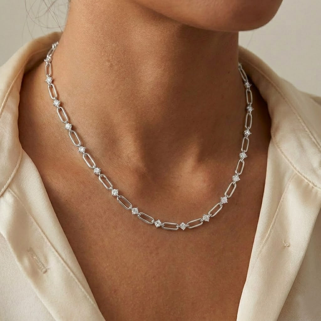 925 Sterling Silver 0.3Ct Moissanite Paperclip Chain Necklace 110300033