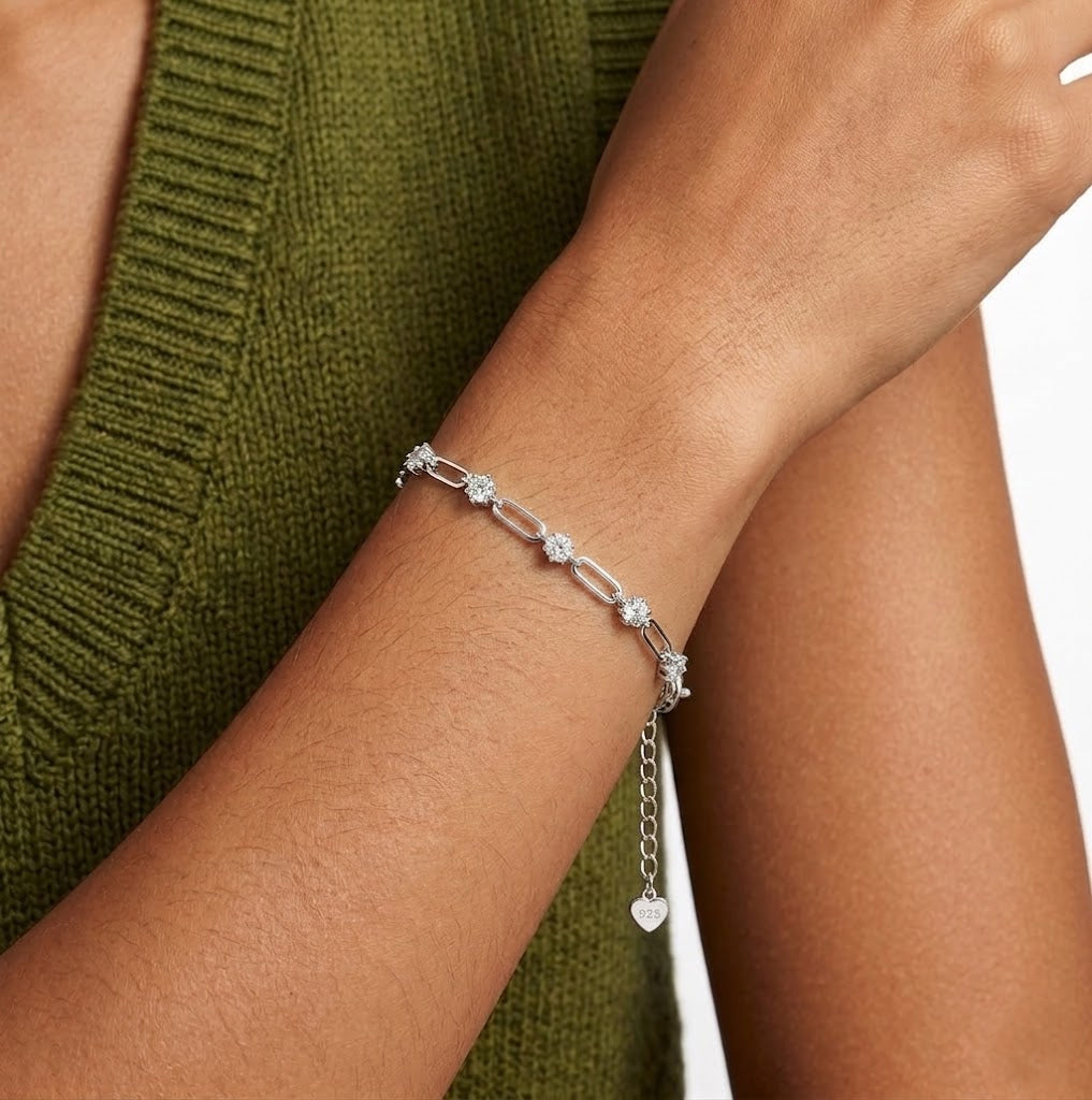 925 Sterling Silver Moissanite Paperclip Chain Bracelet 110400016