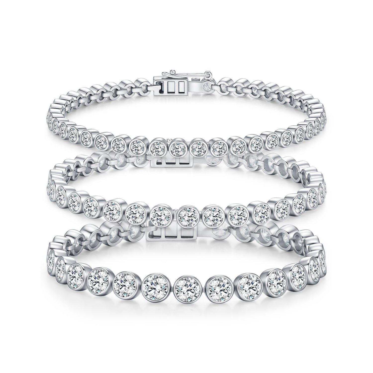 925 Sterling Silver Bezel Set Moissanite Bubble Tennis Bracelet 110400019