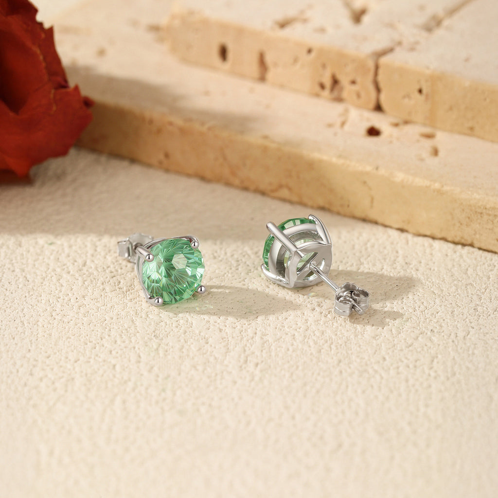 925 Sterling Silver Fireworks Cut Paraiba Green Zircon Stud Earrings 40200748