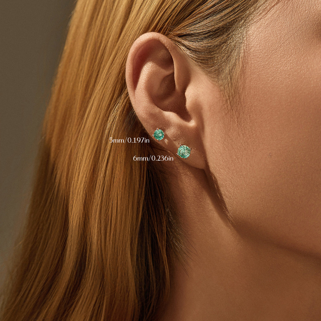 925 Sterling Silver Fireworks Cut Paraiba Green Zircon Stud Earrings 40200748