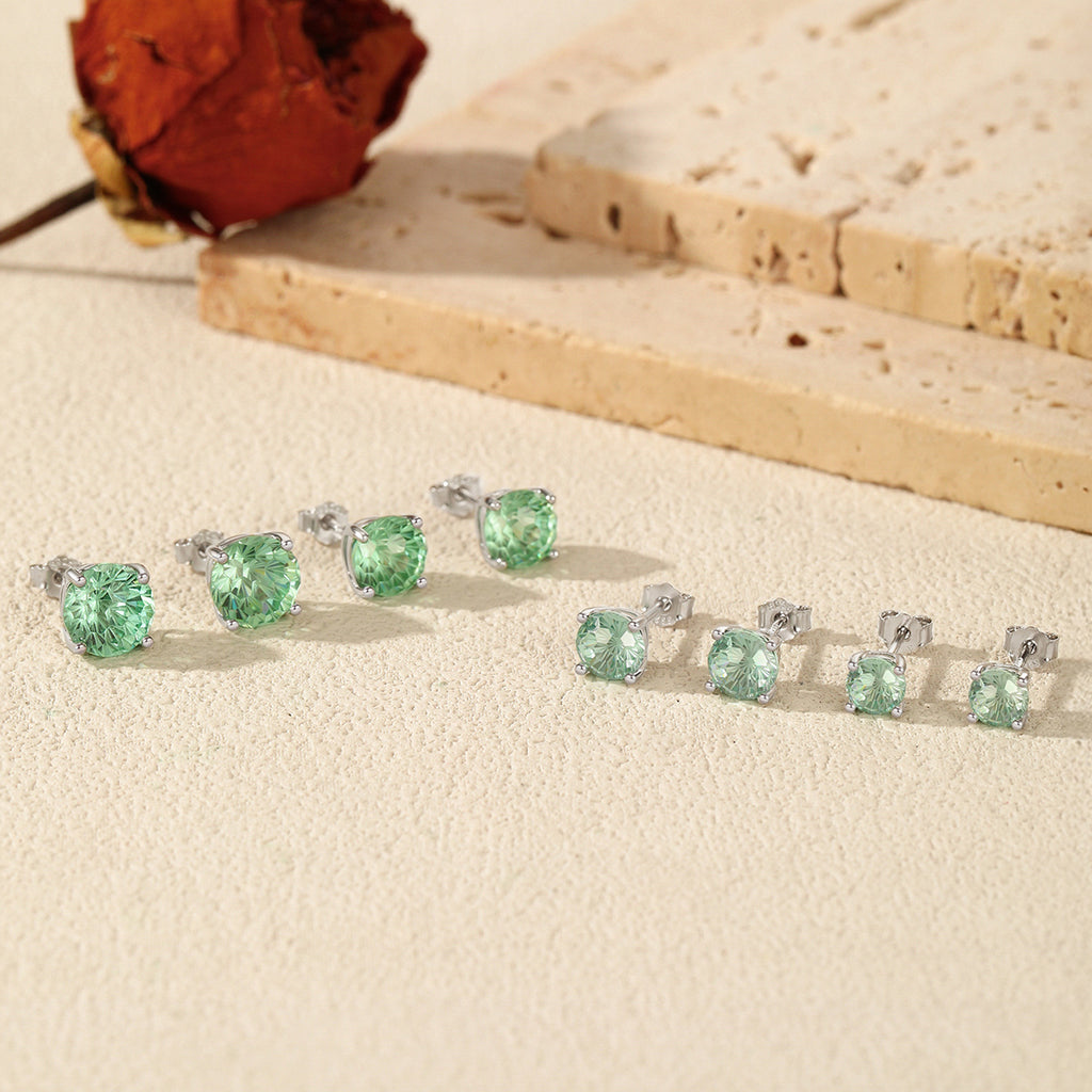 925 Sterling Silver Fireworks Cut Paraiba Green Zircon Stud Earrings 40200748