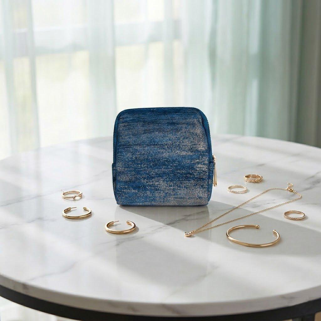 Premium Tweed Travel Jewelry Zip Pouch