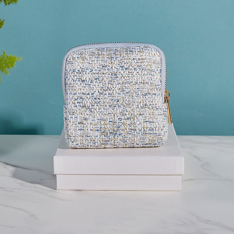 Premium Tweed Travel Jewelry Zip Pouch
