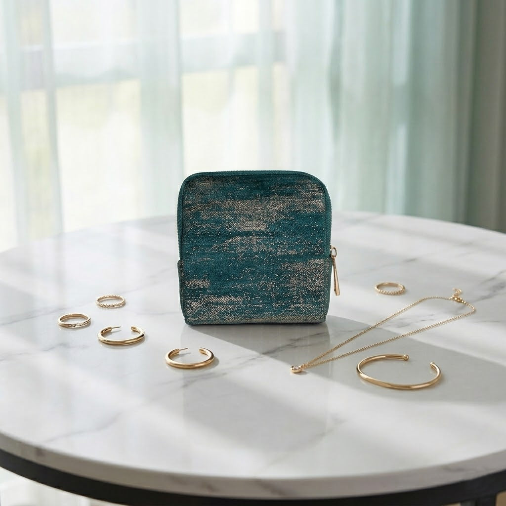 Premium Tweed Travel Jewelry Zip Pouch