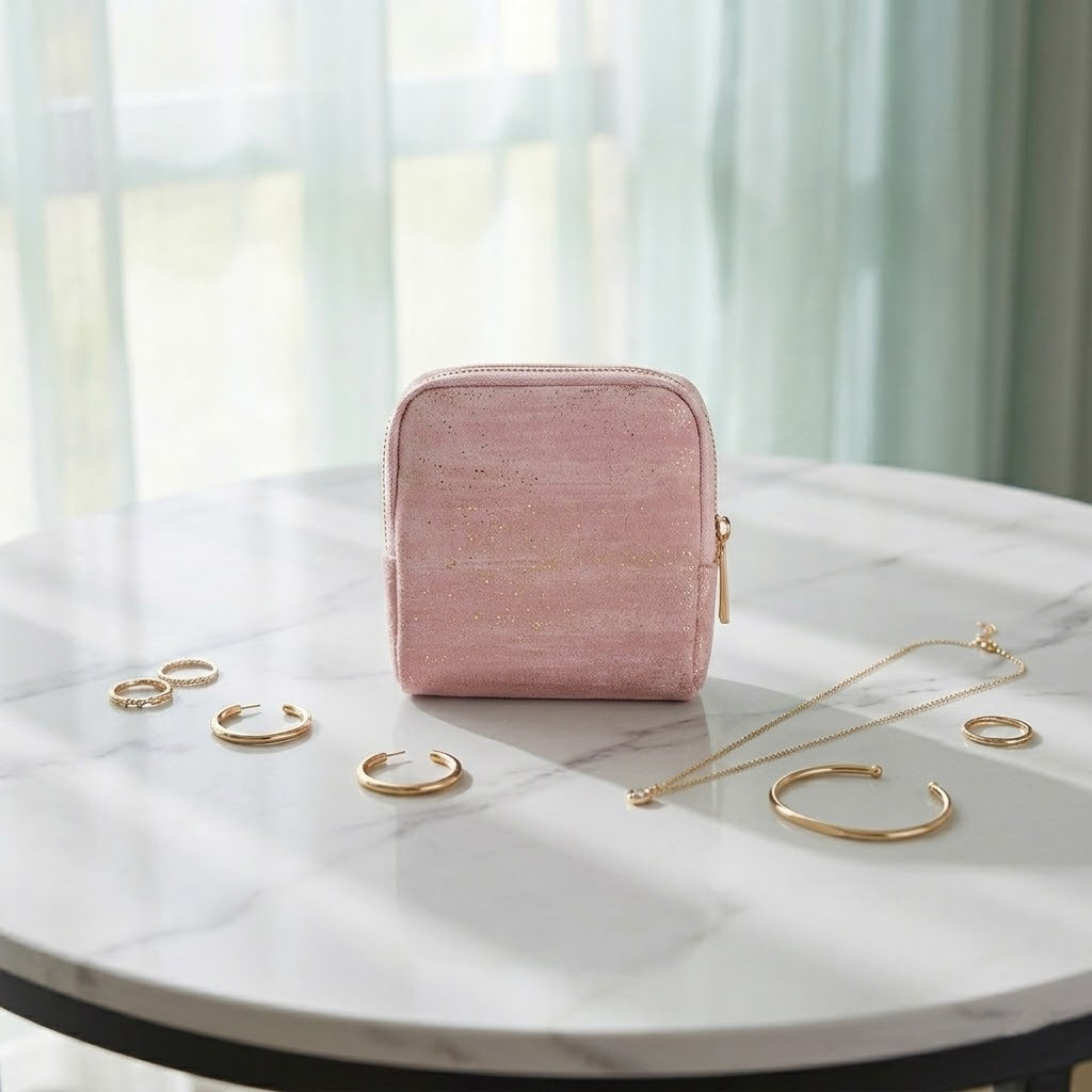 Premium Tweed Travel Jewelry Zip Pouch