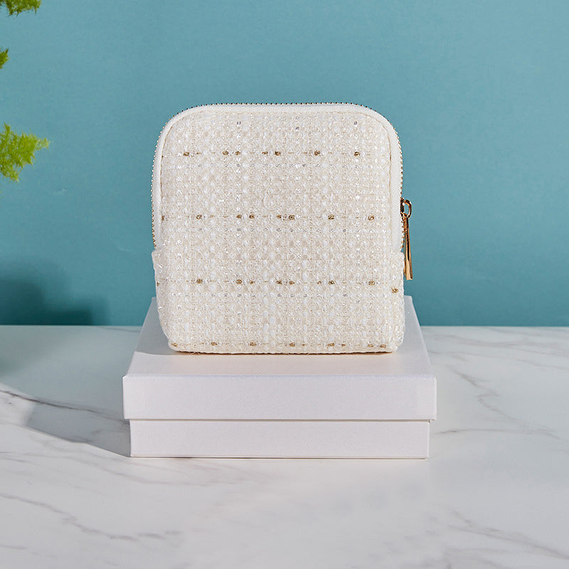 Premium Tweed Travel Jewelry Zip Pouch