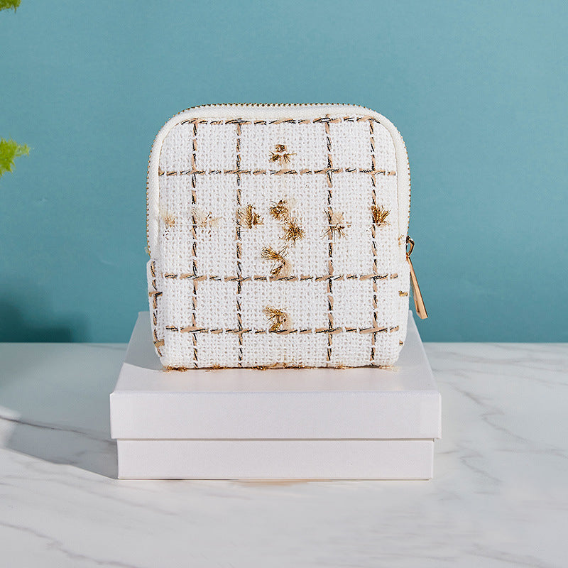 Premium Tweed Travel Jewelry Zip Pouch