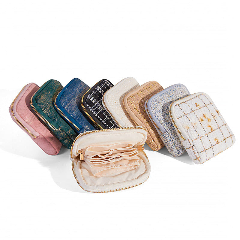 Premium Tweed Travel Jewelry Zip Pouch