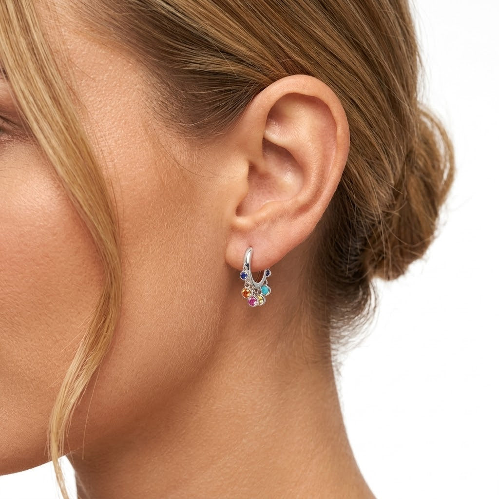 925 Sterling Silver Multi-Color CZ Chandelier Huggie Hoop Earrings 60300228