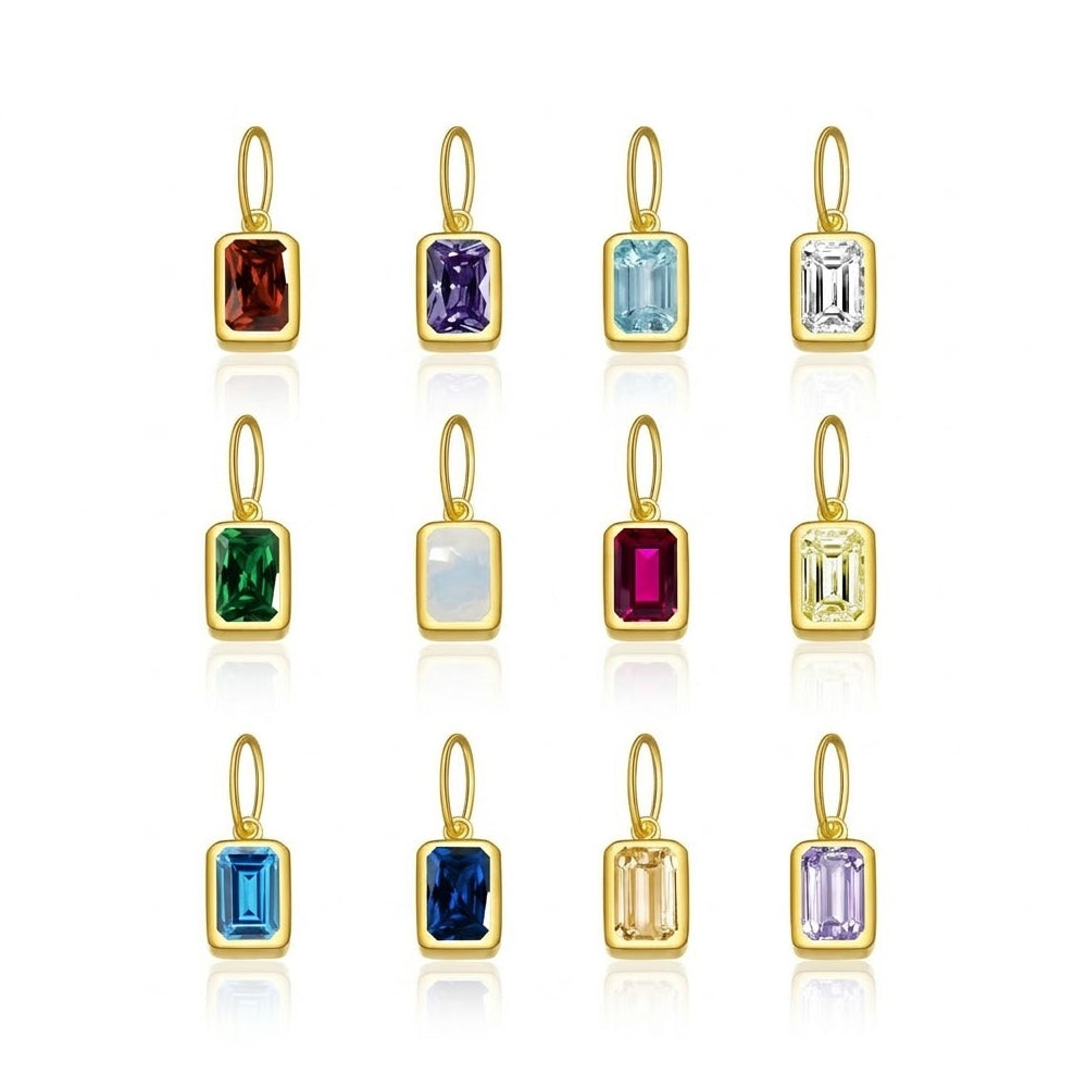 925 Sterling Silver Rectangular Birthstone CZ Charm Pendant 90200094