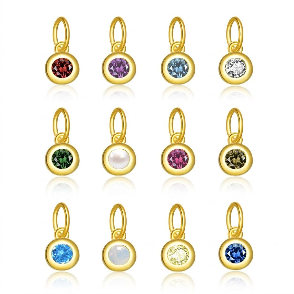 925 Sterling Silver Round Birthstone CZ Charm Pendant 90200096
