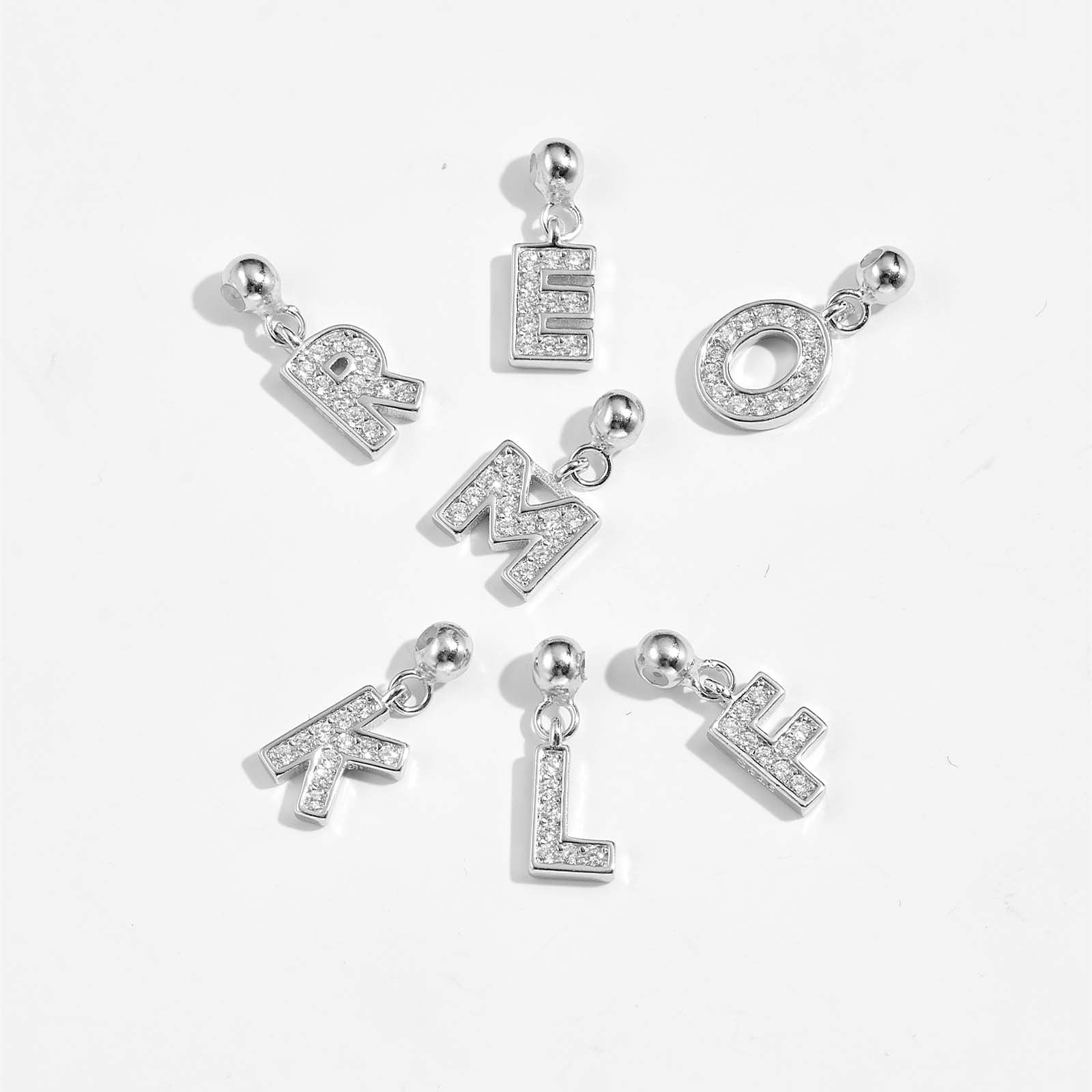 925 Sterling Silver Pave CZ Initial Letter Charm Pendant 90200107