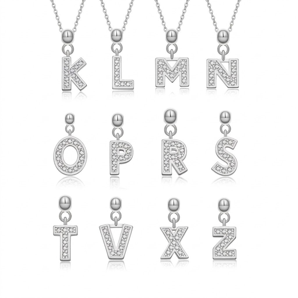 925 Sterling Silver Pave CZ Initial Letter Charm Pendant 90200107